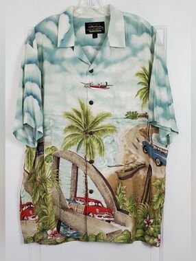 Hawaiian Reserve Collection Mens VTG Rayon Shirt Airplane Cars - Size XL - GUC